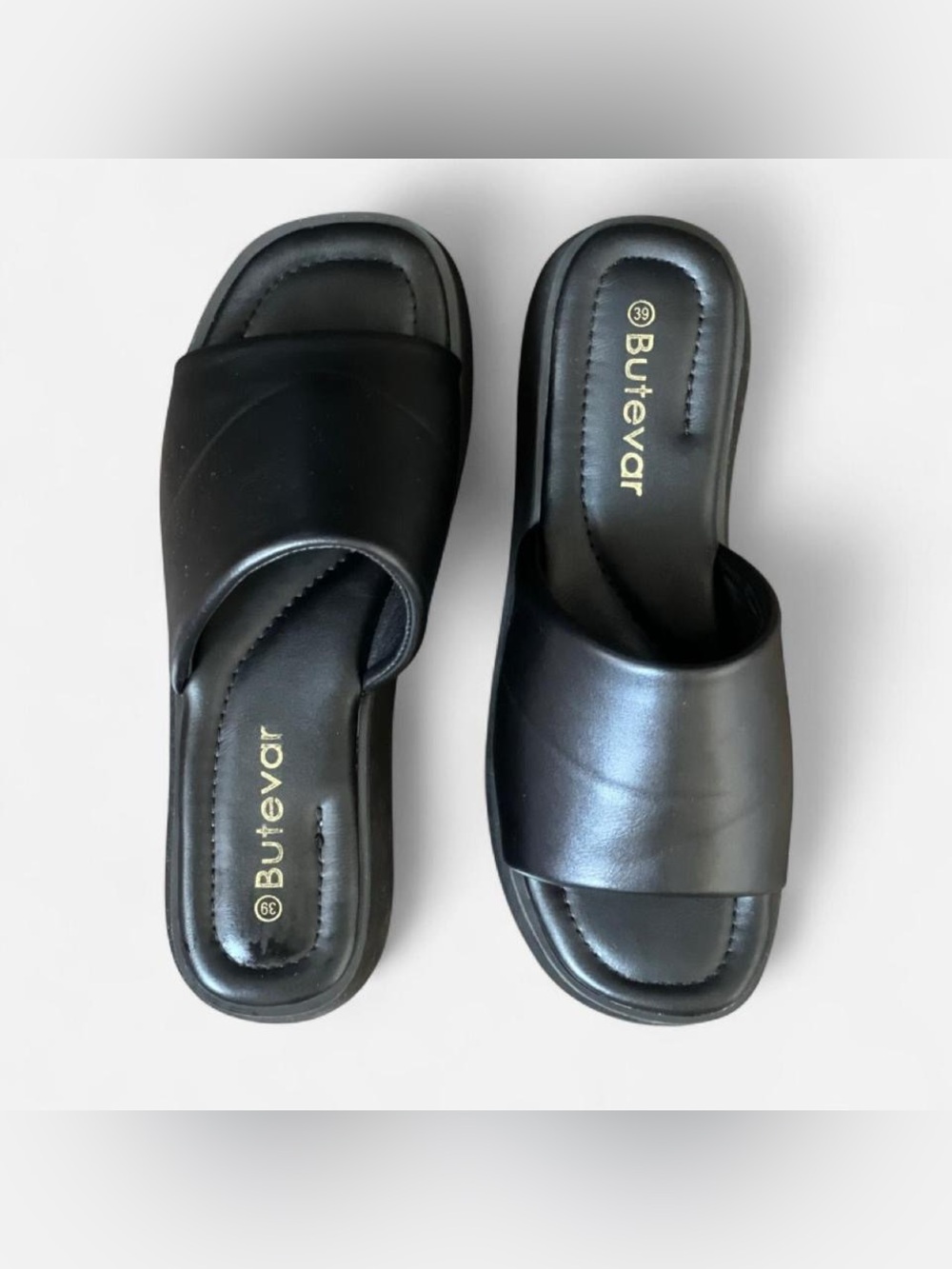 Butevar Black Platform Slide Sandals Women’s Size 8 EU 39 Chunky Comfort